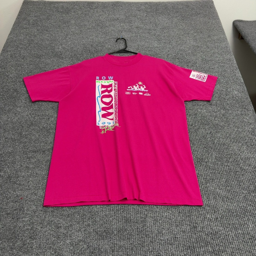 Vintage Row to Row Hanes T Shirt Mens XL Pink Cotton Blend Graphic 90s Retro